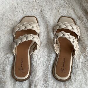 Time and Tru Braided Double-Strap Slide Sandals in Cream